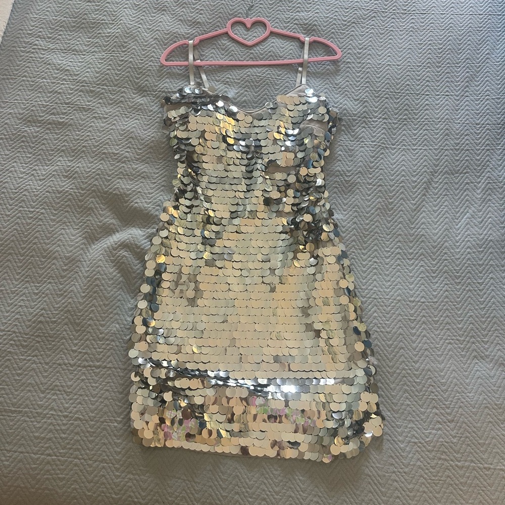 Silver Sequin Mini Dress